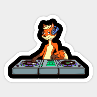 Cartoon fox DJ at turntable Sticker